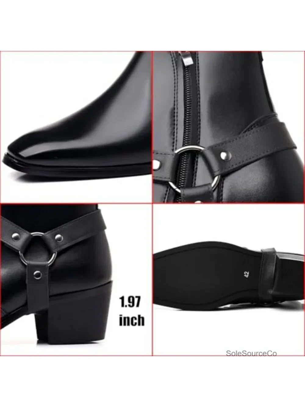 Men's Faux Leather Chunky Heel Chelsea Boots Belt Buckle Side Zipper